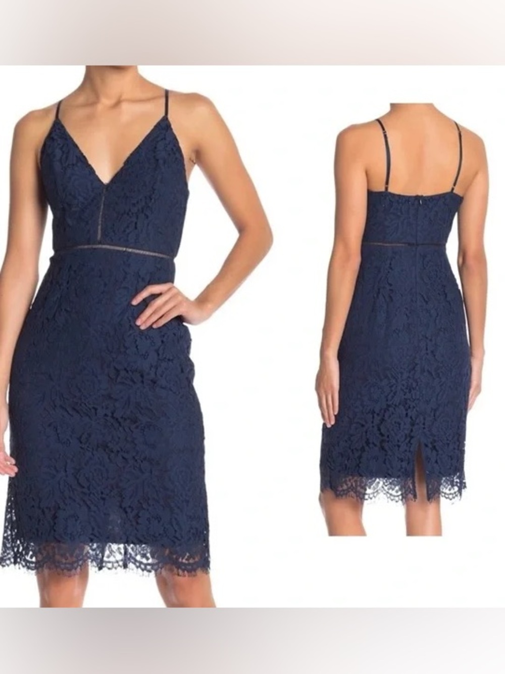 ASTR the label Navy Lace Spaghetti-Strap Sheath Dress v neck